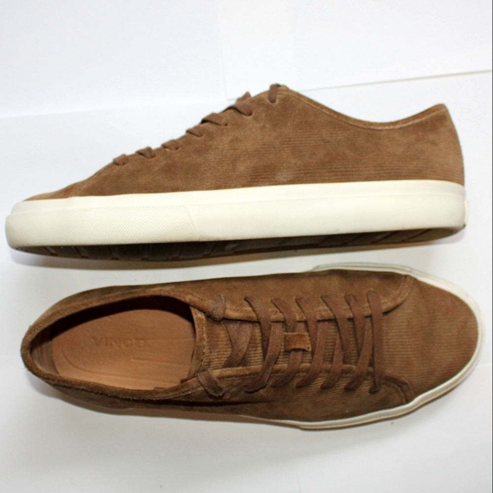 VINCE Men's Brown Draco Suede Lace Up Casual Lined Sneakers Slip Ons Size 10.5